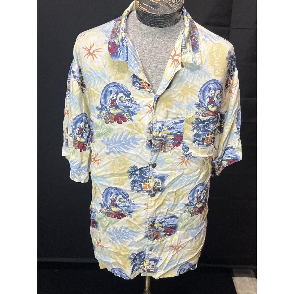 Walt Disney World Shirt Mens 2XL Multicolor‎ Mickey Hawaiian Surfing Button Up